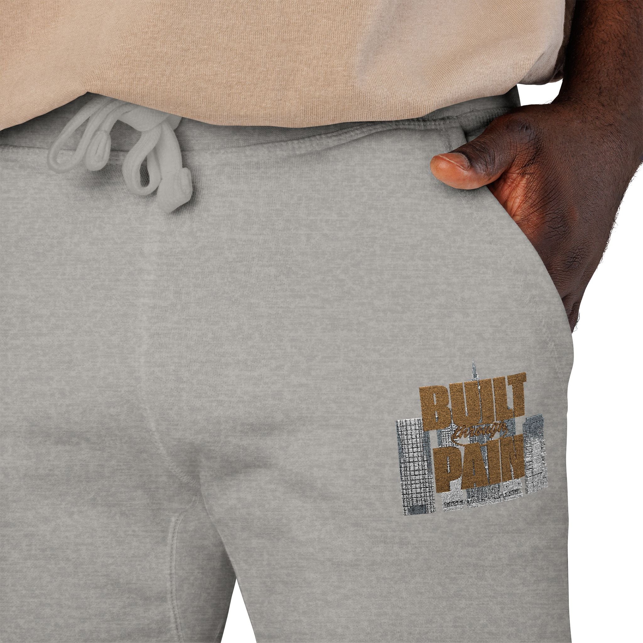 Embroidered Cozy Joggers — 'Built Through Pain' Fleece Sweatpants