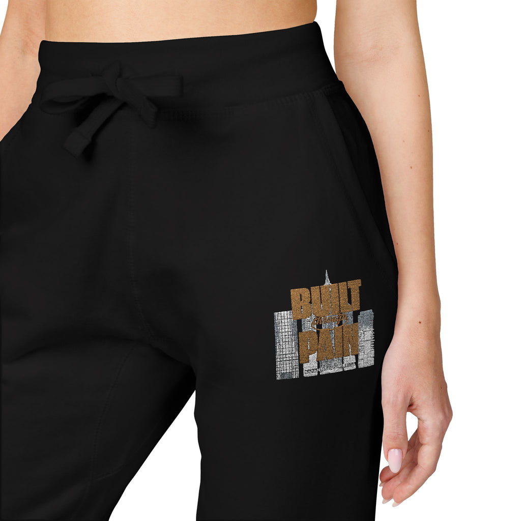 Embroidered Cozy Joggers — 'Built Through Pain' Fleece Sweatpants